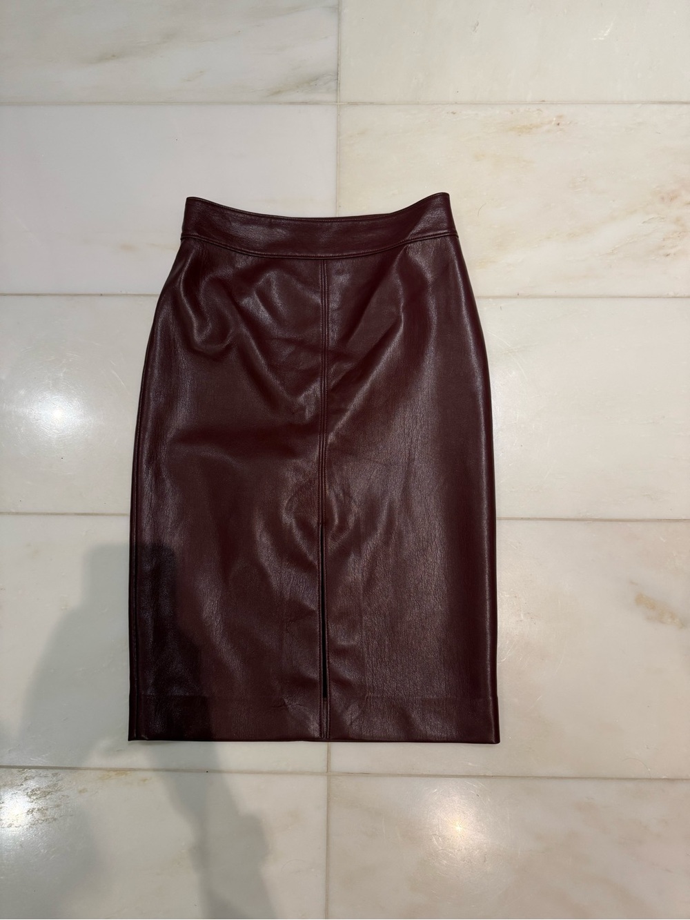 New Babaton burgundy Vegan Leather Pencil Skirt